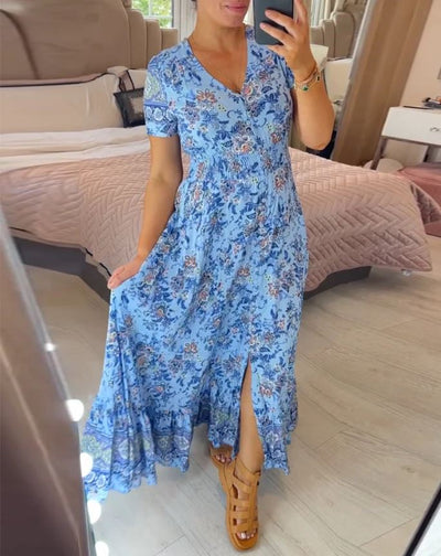 V-Neck Floral Print Dress