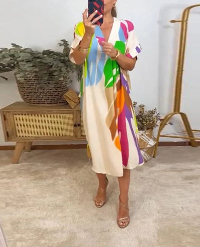 Casual Dress with Colorful Leaf Print