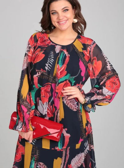 Naira – Floral Chiffon and Cotton Dress