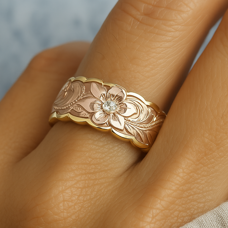 Flora - Carved Rose Zircon Double Color Ring