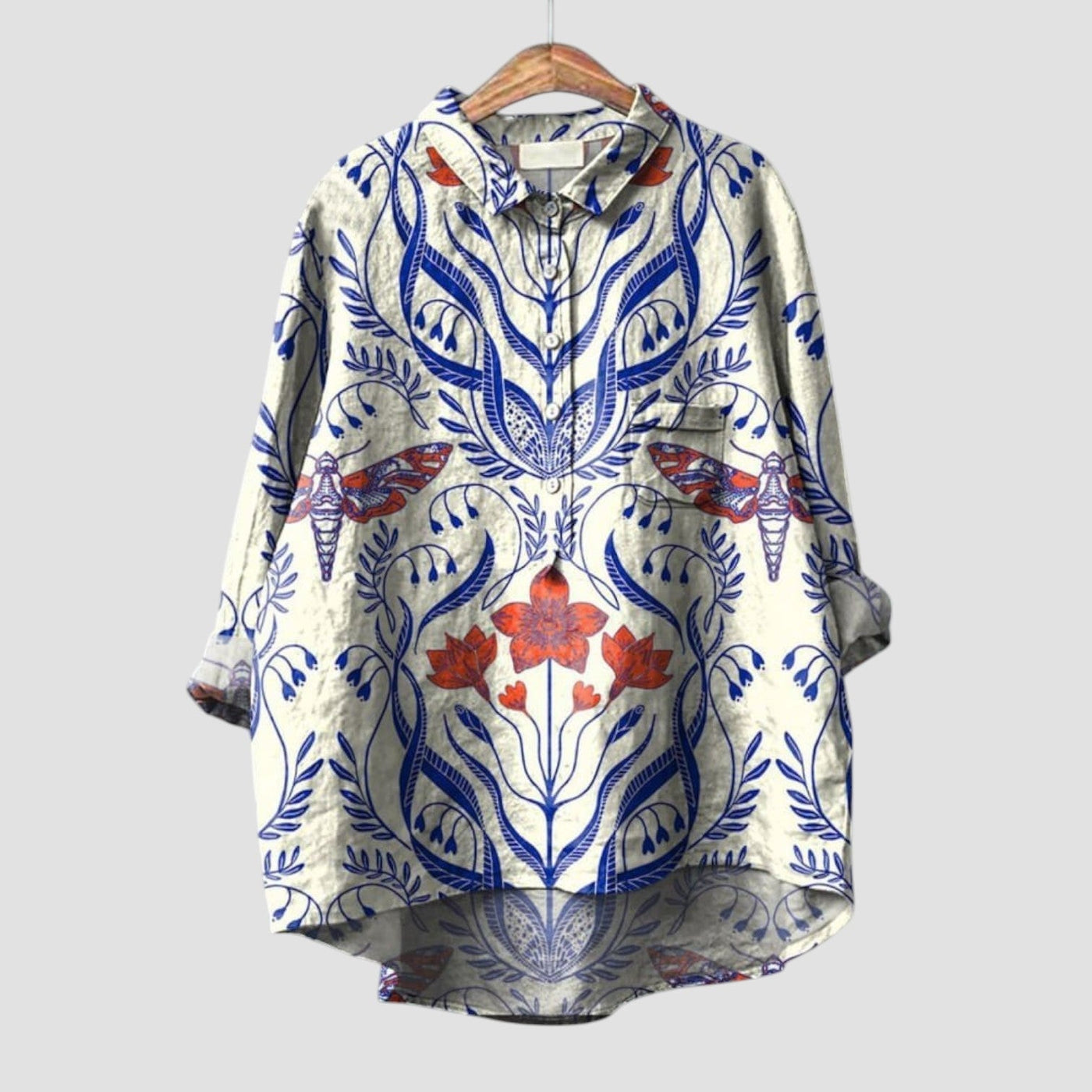 Ivana | Oversized women's shirt with botanical print and natural style