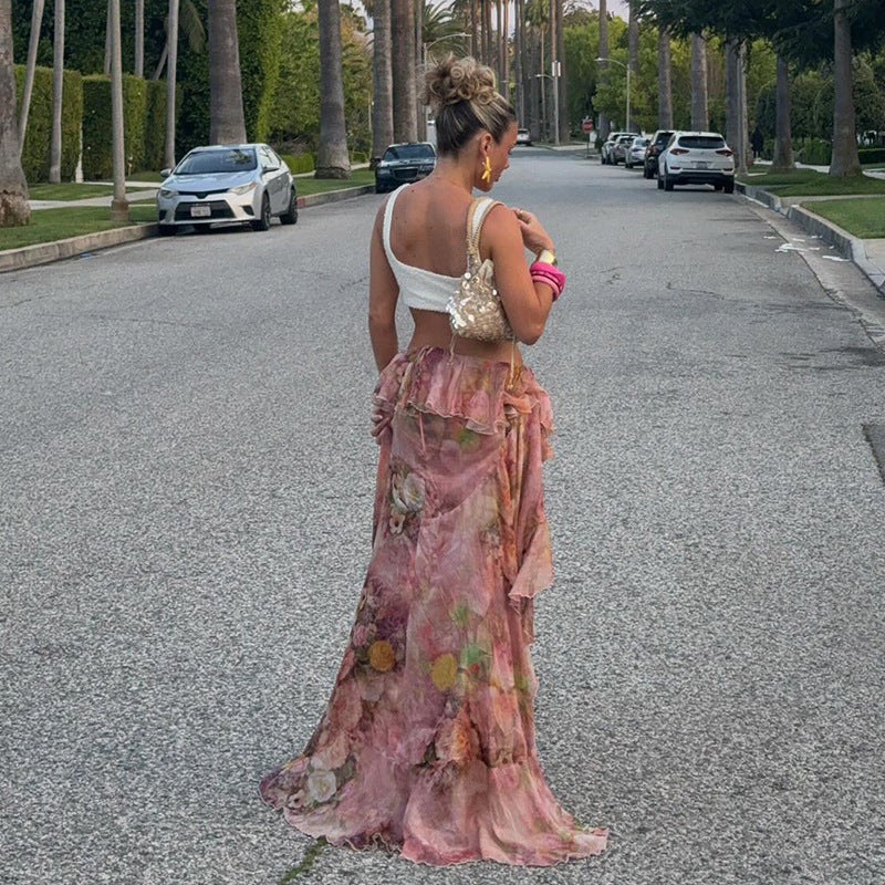 Ciela - Women's Pink Ruffle Maxi Skirt