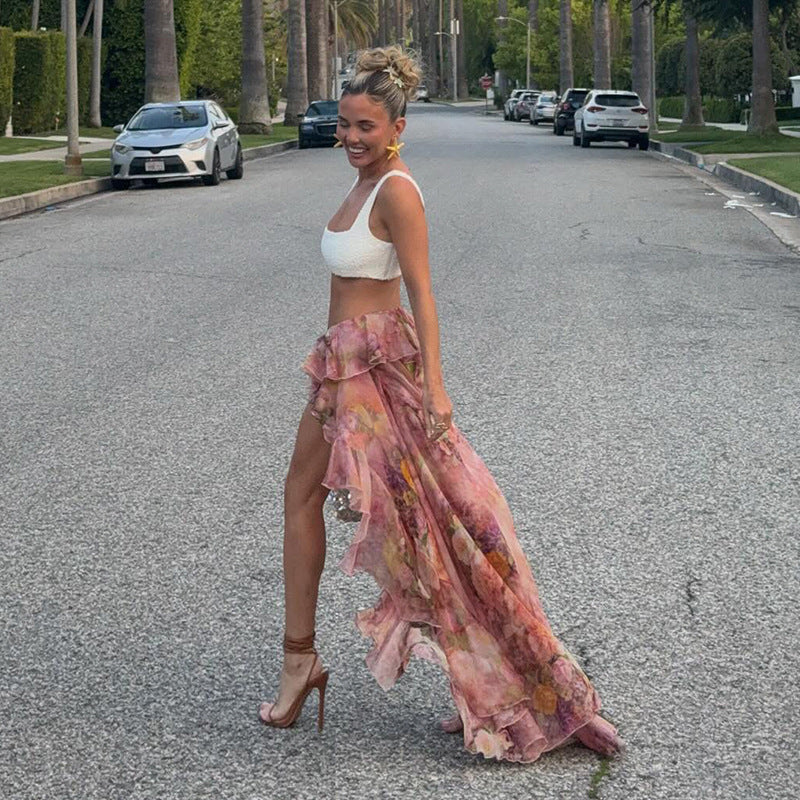 Ciela - Women's Pink Ruffle Maxi Skirt