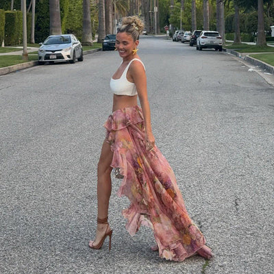 Ciela - Women's Pink Ruffle Maxi Skirt