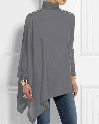 Jade - Elegant Button-Detail Asymmetrical Top