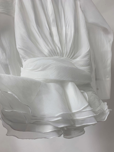 WHITE BLOOM RUFFLE MINI DRESS