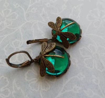 Avery - Fashionable Bronze Dragonfly Moonstone Earrings