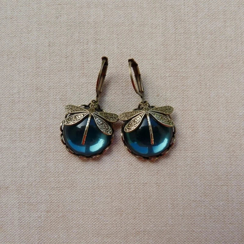 Avery - Fashionable Bronze Dragonfly Moonstone Earrings