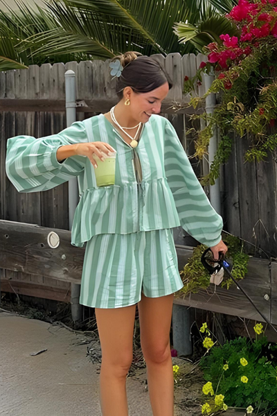 Inna - Striped Print Shirt and Shorts Set