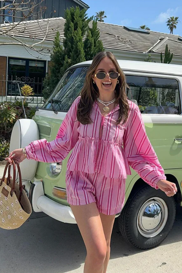 Inna - Striped Print Shirt and Shorts Set