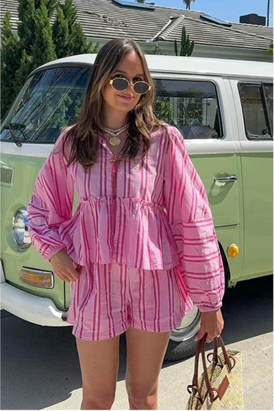 Inna - Striped Print Shirt and Shorts Set