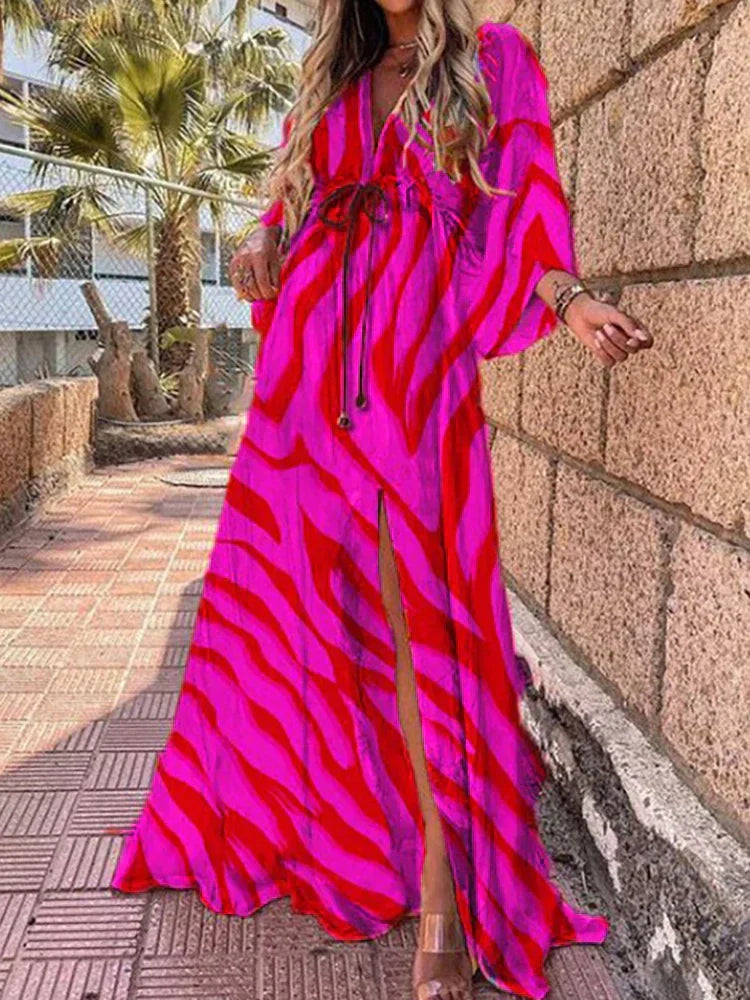 Lara - Bold Print Red Boho Dress