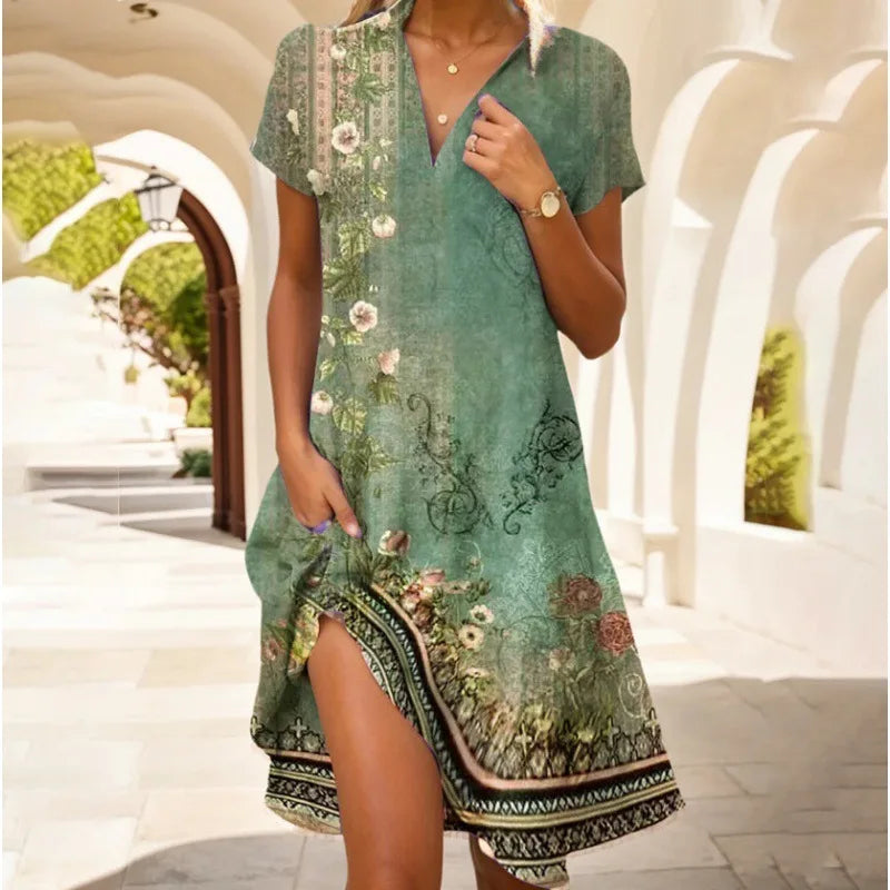 Carla™ | Floral Button-Up Dress with V-Neck