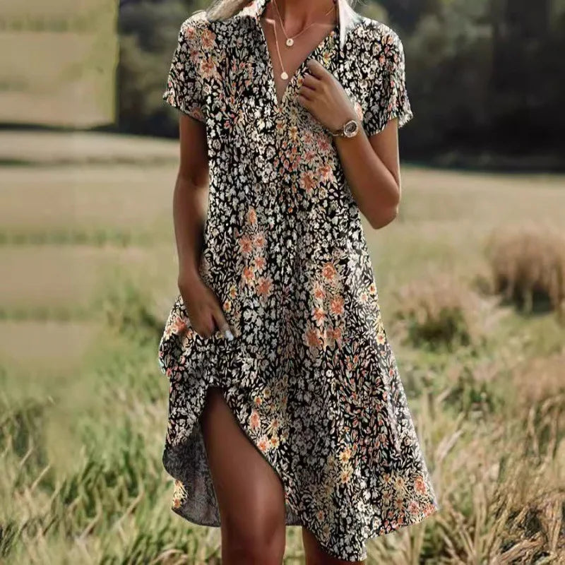 Carla™ | Floral Button-Up Dress with V-Neck