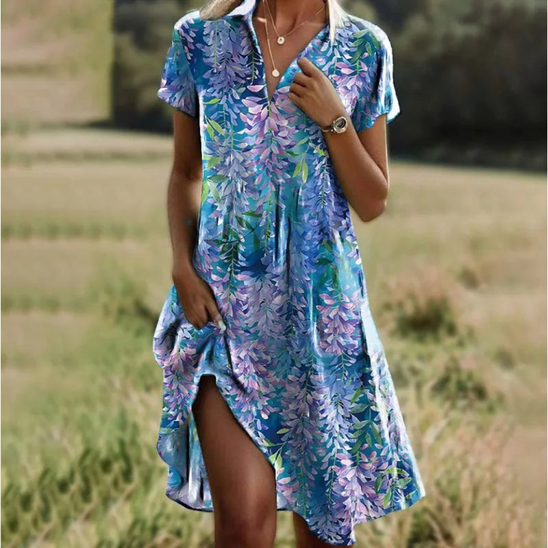 Carla™ | Floral Button-Up Dress with V-Neck