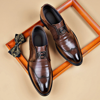 William - Embroidered Pointed Scalp Leather Shoes