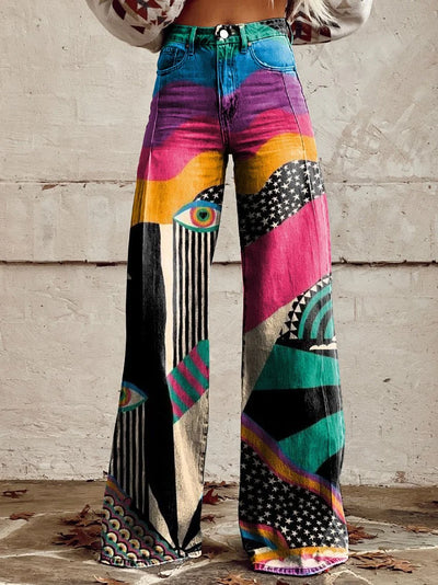 Delilah - Vintage Print Casual Wide Leg Pants