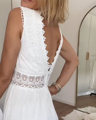 ALYSSA | Midi Sleeveless Dress with V-Neck and Delicate Lace Details