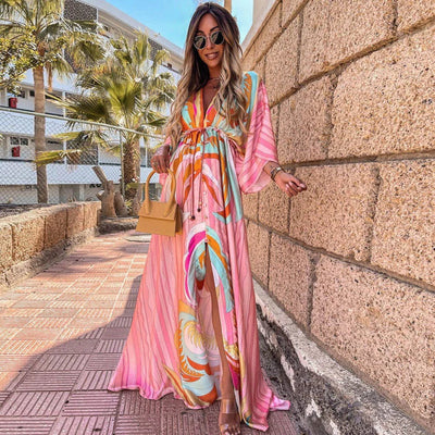 Lara - Bold Print Red Boho Dress