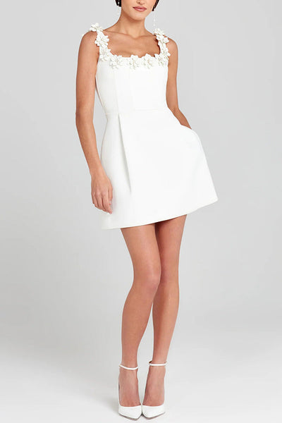 Cindy | Feminine Mini Dress with Floral Applications