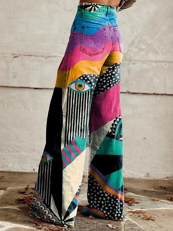Delilah - Vintage Print Casual Wide Leg Pants