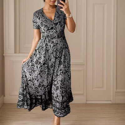 V-Neck Floral Print Dress