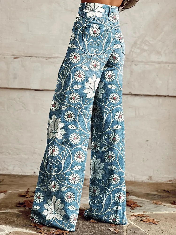 Bonnie - Vintage Flower Print Wide Leg Pants