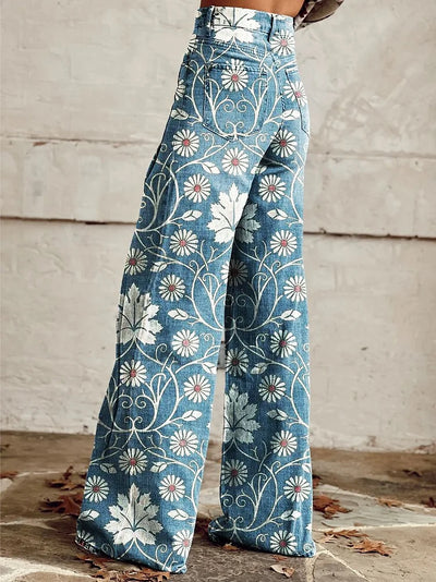 Bonnie - Vintage Flower Print Wide Leg Pants