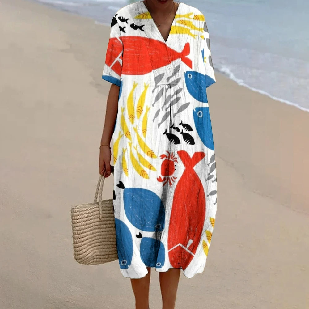 Grace – Printed Linen Flowing Dress