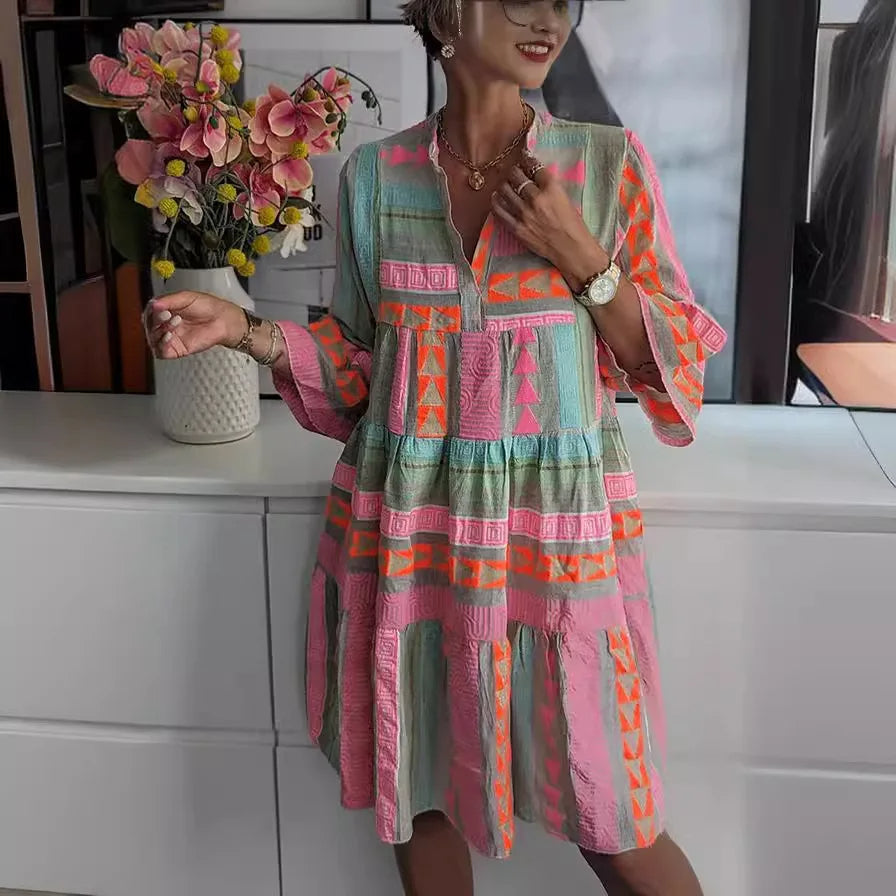 Chloe – Short Boho Dress with Striped Print