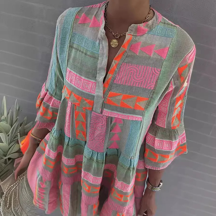 Chloe – Short Boho Dress with Striped Print
