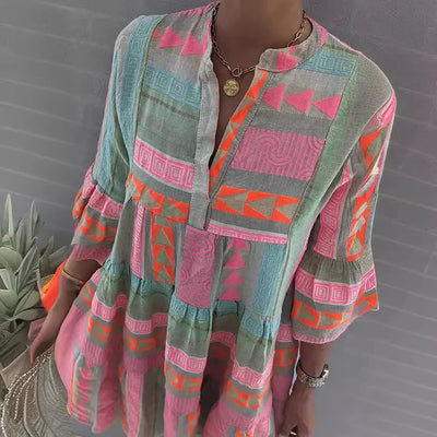 Chloe – Short Boho Dress with Striped Print