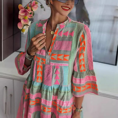 Chloe – Short Boho Dress with Striped Print