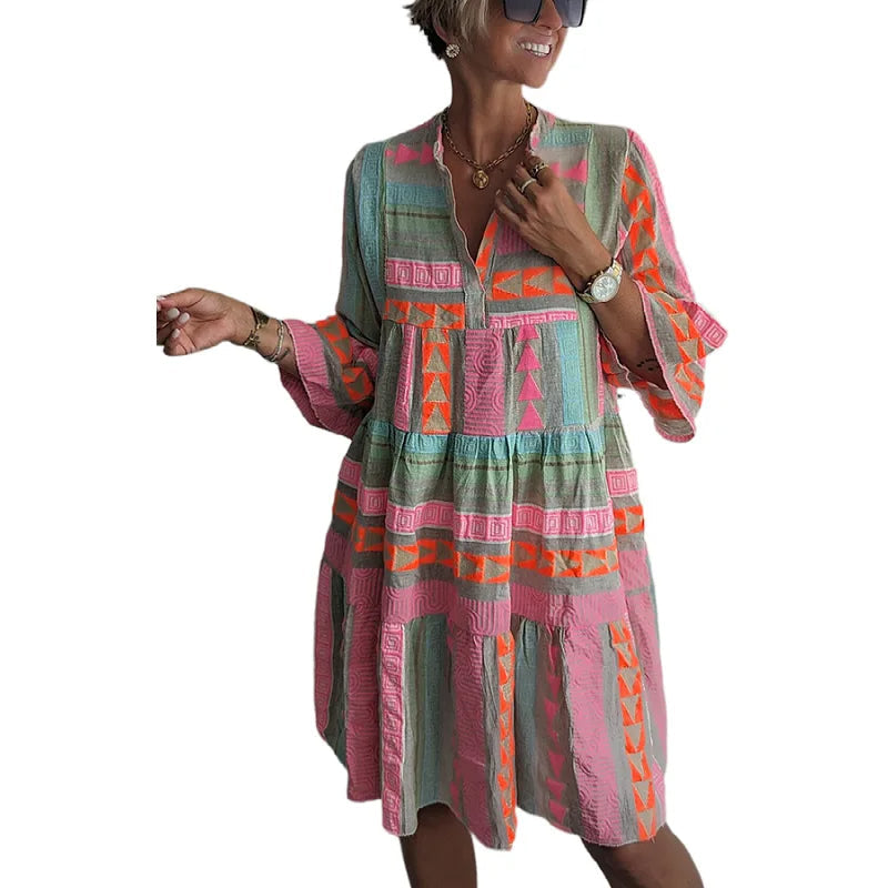 Chloe – Short Boho Dress with Striped Print