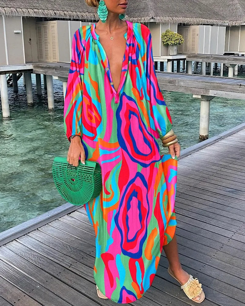 Sophia | Retro Print Bohemian Maxi Dress