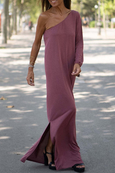 Catchy One-Shoulder Asymmetrical Maxi Dress