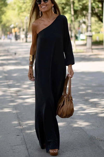 Catchy One-Shoulder Asymmetrical Maxi Dress