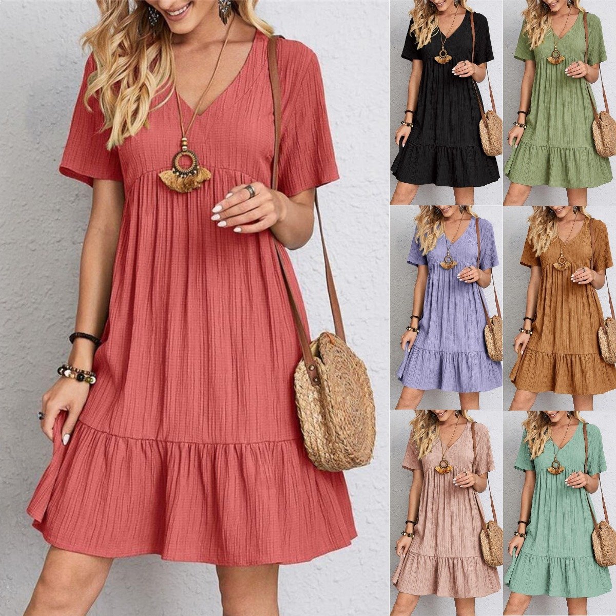 Casual flowy dress with a waist knot