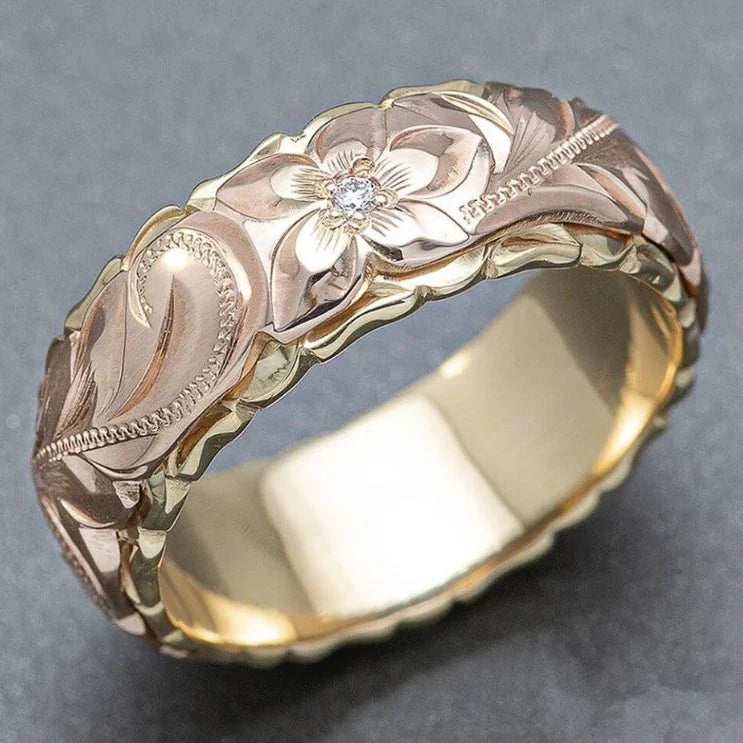 Flora - Carved Rose Zircon Double Color Ring