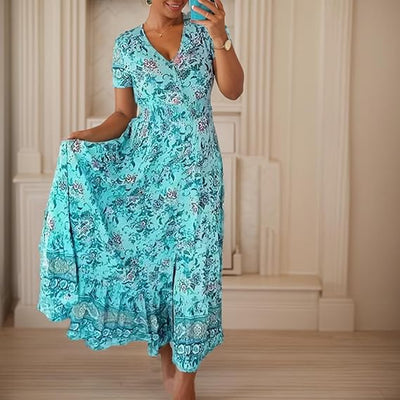 V-Neck Floral Print Dress