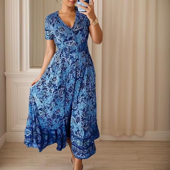 V-Neck Floral Print Dress