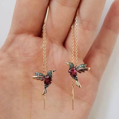 Ember - Delicate Hummingbird Enamel Zirconia Earrings