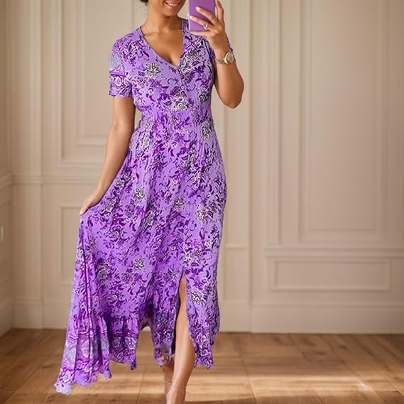 V-Neck Floral Print Dress
