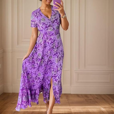 V-Neck Floral Print Dress