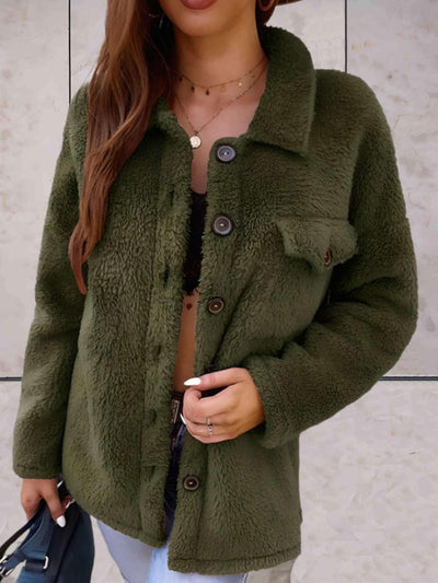 Chloé | Faux Fur Jacket with Polo Collar and Buttons