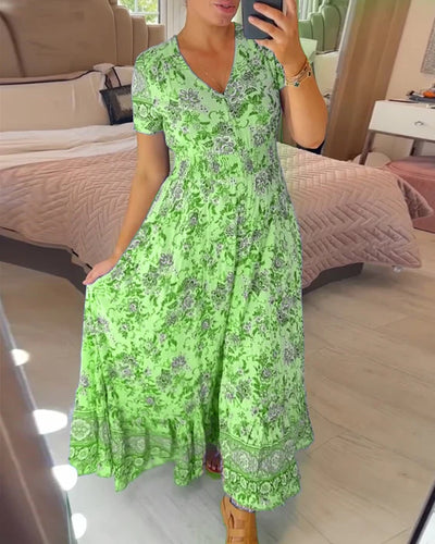 V-Neck Floral Print Dress