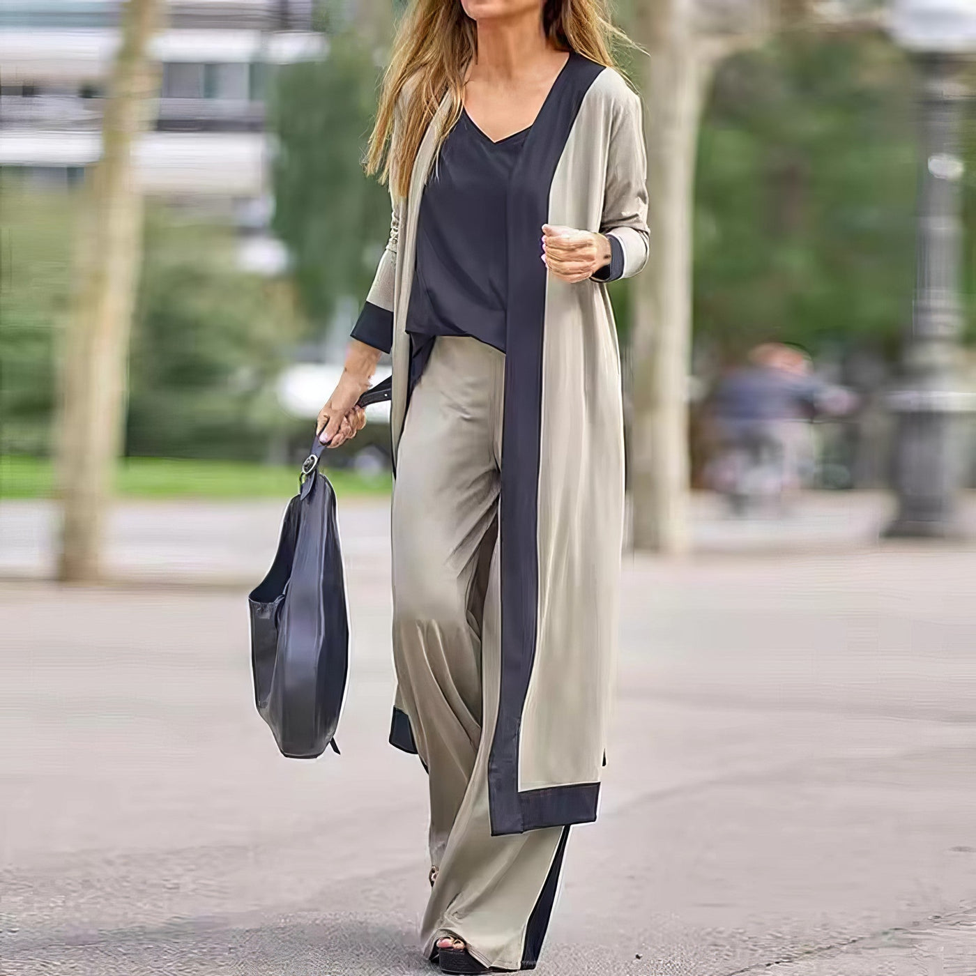 3-Piece Women's Set: Cardigan, Top, and Wide Pants