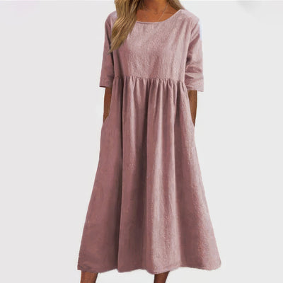 Cotton dress with round collar and pockets
