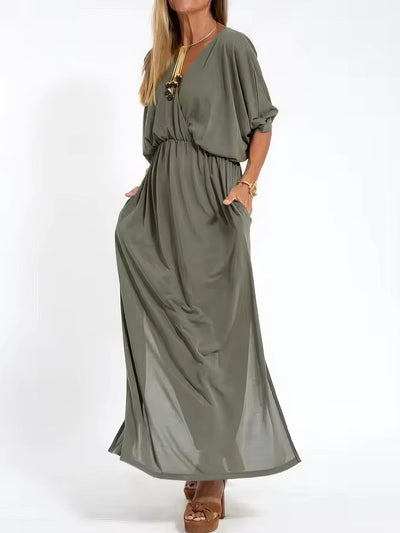 Vintage Long Evening Dress for Women, V-Neck and High Waist