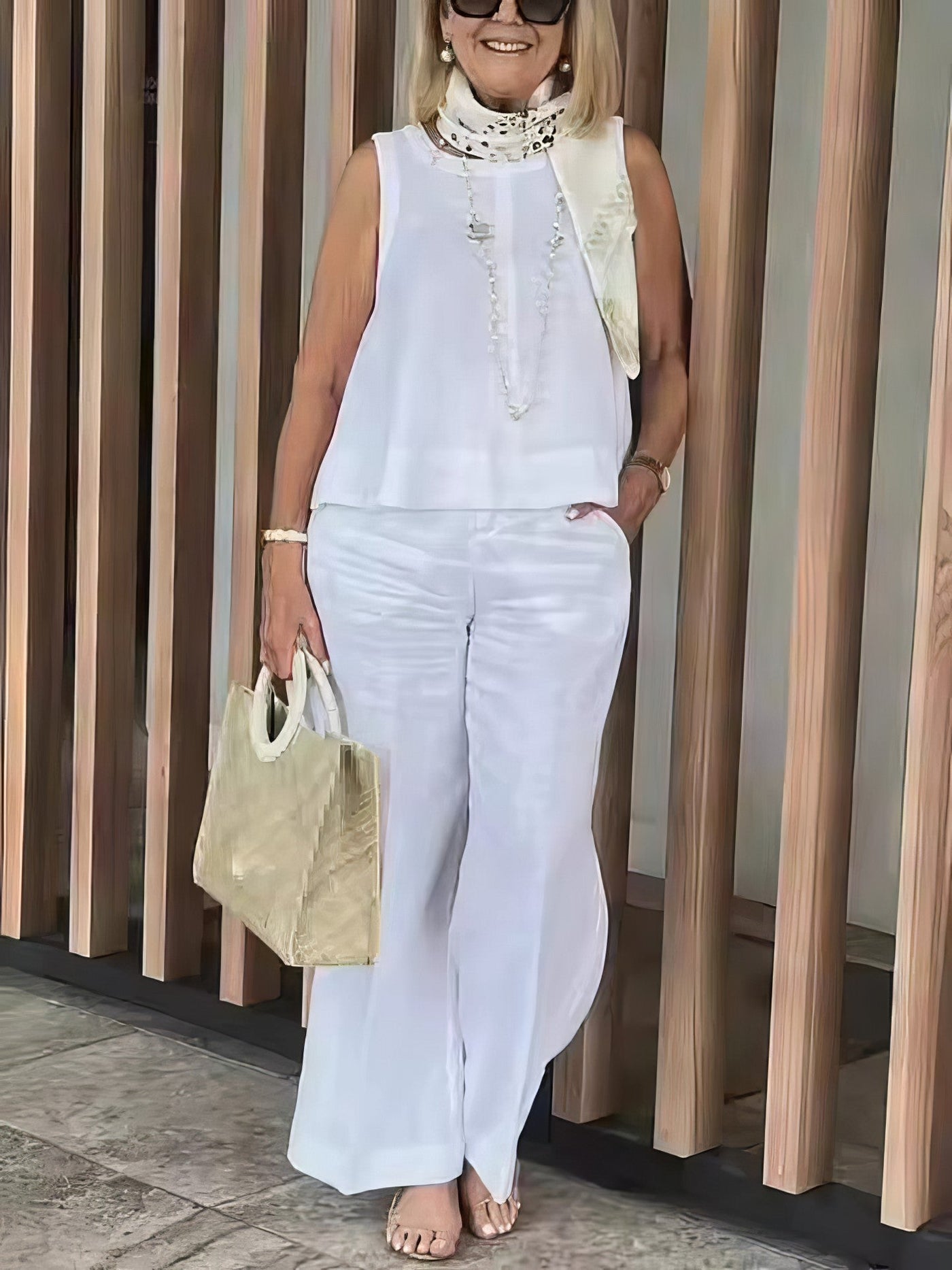 Linen and Cotton Set for Women, Sleeveless Blouse and Loose Pants